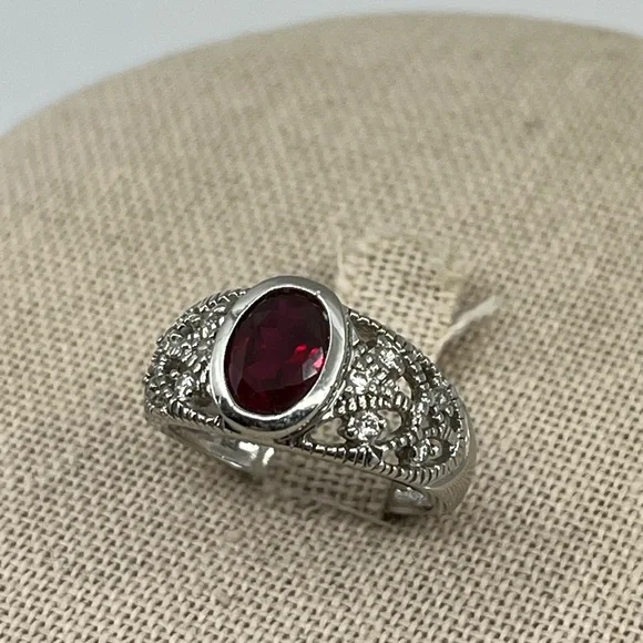 Vintage 925 Sterling Silver Red Oval Ring - Size 6, 4.1g - Picture 7 of 17
